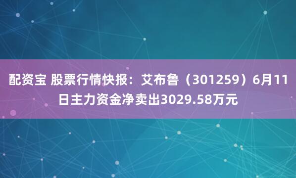 配资宝 股票行情快报:艾布鲁(301259)6月11日主力资金净卖出3029.58万元